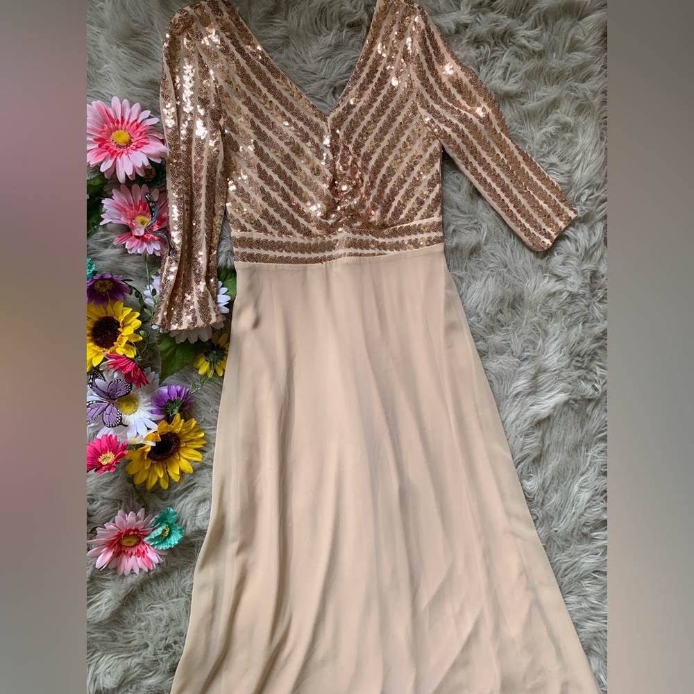 Elegant Sequin Beige Dress